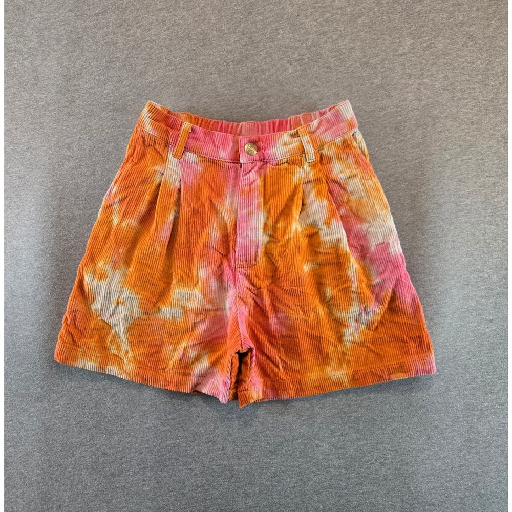 Big Bud Press Corduroy Shorts Women S Orange Pink Tie Dye High Waist Pleated 4in